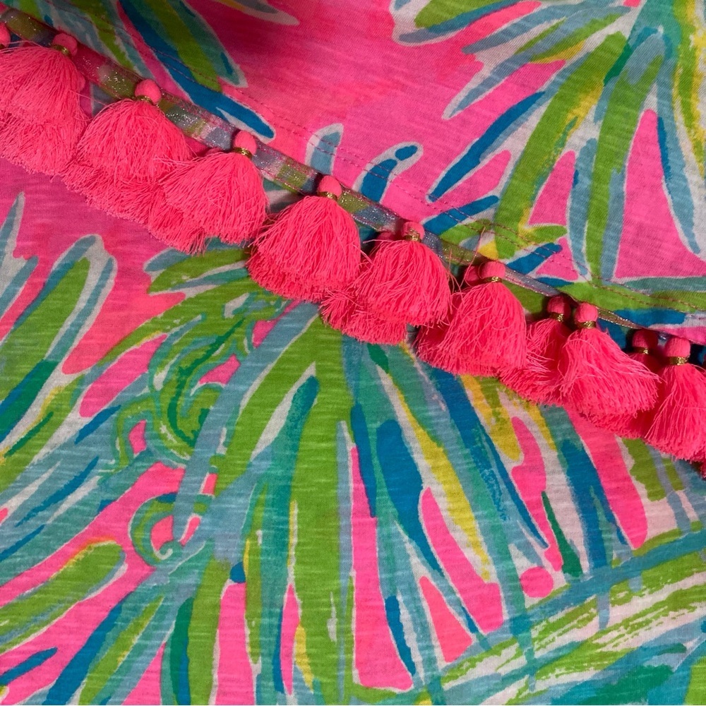 Lilly Pulitzer‎ Linzy Tassel-Embellished Relaxed Blouse | Tiki Pink Royal Lime - Picture 12 of 12